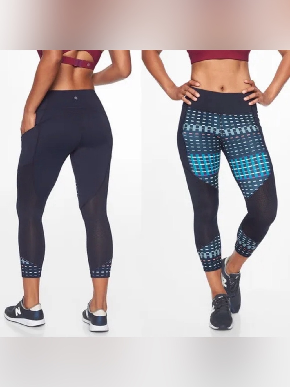 Athleta timeless contender capri legging navy multicolor geometric size